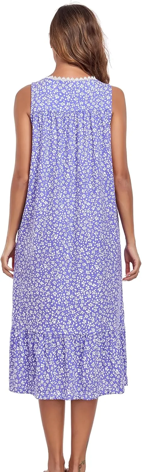 Cotton Nightgowns For Women Long House Dress Soft Sleepshirts With Pockets S-3XL