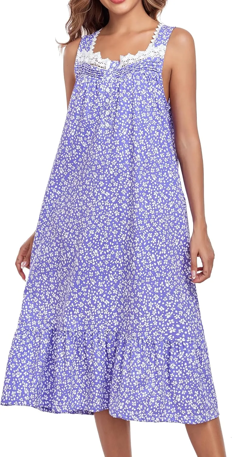 Cotton Nightgowns For Women Long House Dress Soft Sleepshirts With Pockets S-3XL