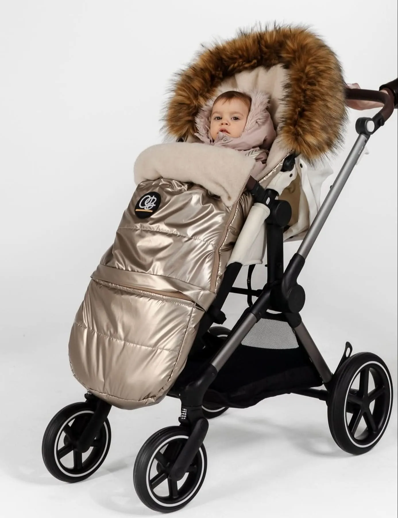 Cover Baby Organic Premium Beige Wool Adjustable Footmuff, Pastel Gold