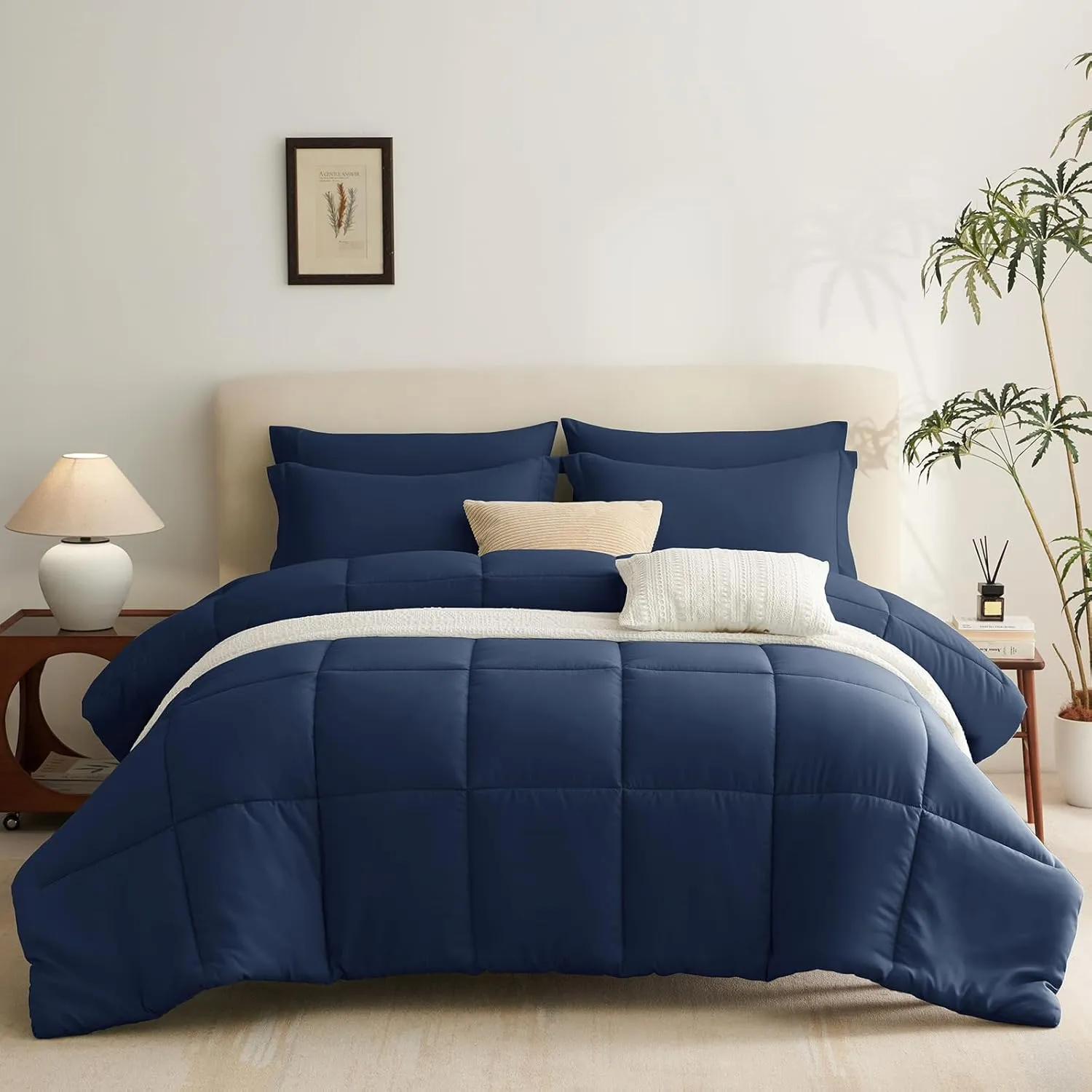 CozyLux King Size Comforter Set - 7 Pieces Bed in a Bag King, Complete Bedding Sets Bed Set for All Season with Comforter, Flat Sheets, Fitted Sheet, Pillowcases & Shams Navy Blue