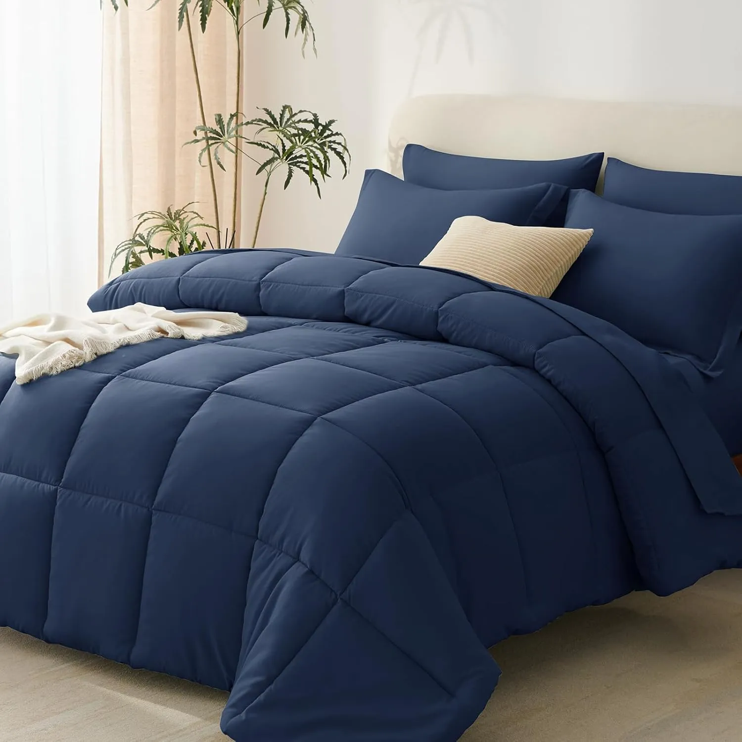 CozyLux King Size Comforter Set - 7 Pieces Bed in a Bag King, Complete Bedding Sets Bed Set for All Season with Comforter, Flat Sheets, Fitted Sheet, Pillowcases & Shams Navy Blue