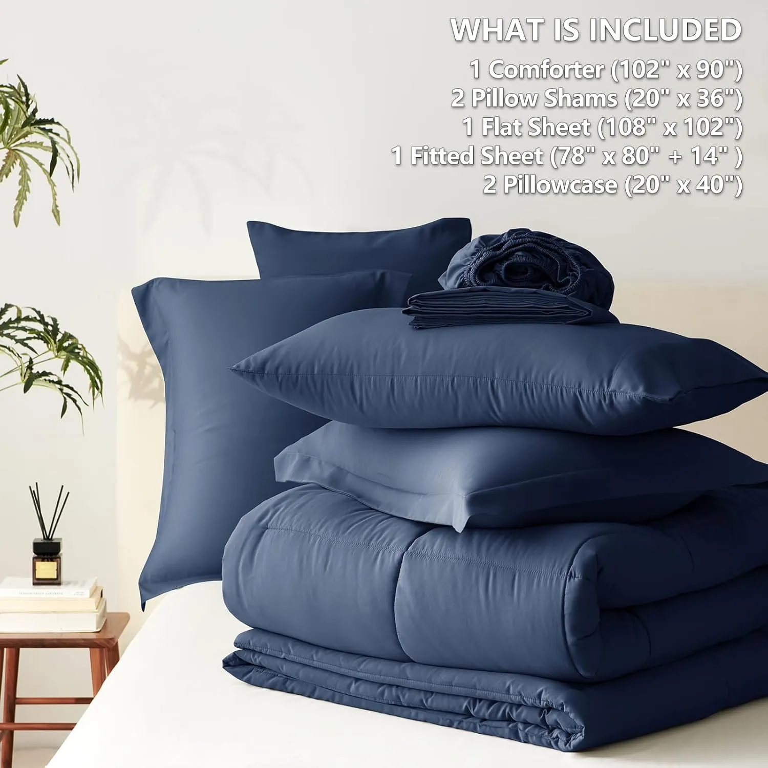 CozyLux King Size Comforter Set - 7 Pieces Bed in a Bag King, Complete Bedding Sets Bed Set for All Season with Comforter, Flat Sheets, Fitted Sheet, Pillowcases & Shams Navy Blue