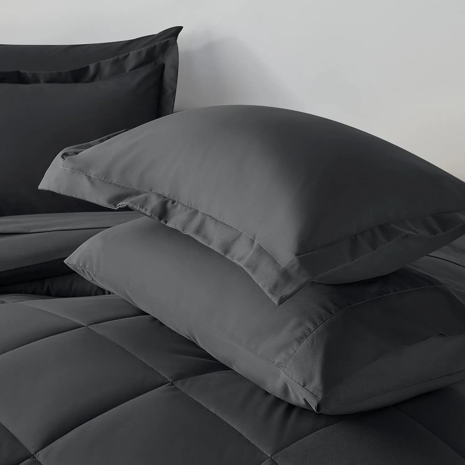 CozyLux Twin XL Size Comforter Set 5 Pieces Dark Grey Twin Extra Long Bed in a Bag for College Dorm All Season Bedding Sets with Comforter, Pillow Shams, Flat Sheet, Fitted Sheet and Pillowcases