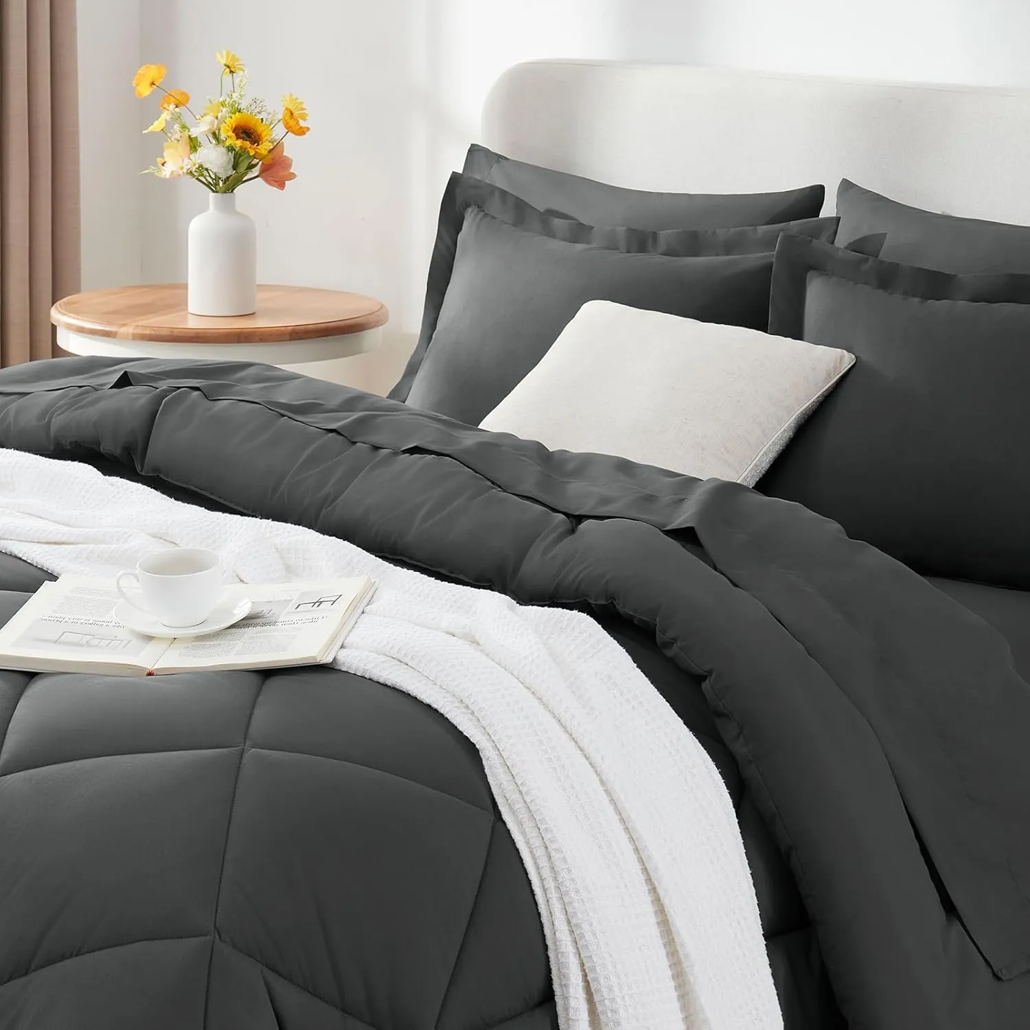 CozyLux Twin XL Size Comforter Set 5 Pieces Dark Grey Twin Extra Long Bed in a Bag for College Dorm All Season Bedding Sets with Comforter, Pillow Shams, Flat Sheet, Fitted Sheet and Pillowcases