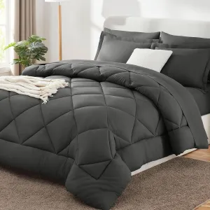 CozyLux Twin XL Size Comforter Set 5 Pieces Dark Grey Twin Extra Long Bed in a Bag for College Dorm All Season Bedding Sets with Comforter, Pillow Shams, Flat Sheet, Fitted Sheet and Pillowcases