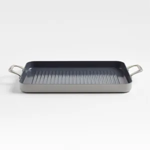 Crate & Barrel EvenCook Ceramic ¬ô Grey Nonstick Double Burner Grill Pan