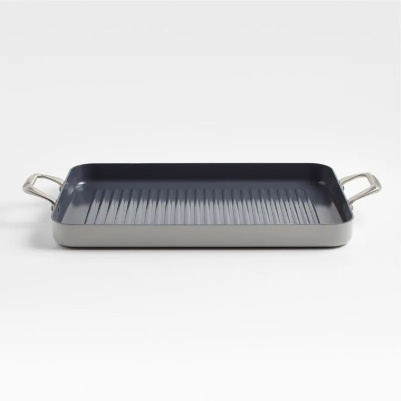 Crate & Barrel EvenCook Ceramic ¬ô Grey Nonstick Double Burner Grill Pan