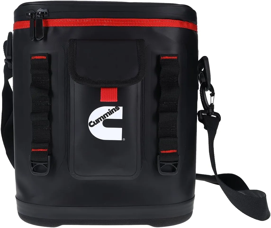 Cummins Portable Soft Cooler Bag CMN34718 12-Can Double-Laminated Insulated Cooler with Strap, 48-Hour Ice Retention Adult Insulated Thermal Bag for Work Camp Beach - Black
