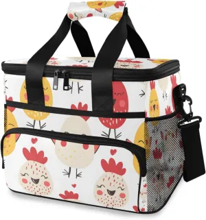 Cute Chicken White Heart Cooler Bag Insulated Cooler Soft Sided Cooler 24 Can Portable Picnic Bag Large Leakproof Lunch Bag Box for Beach Grocery Camping Travel Car Men Women