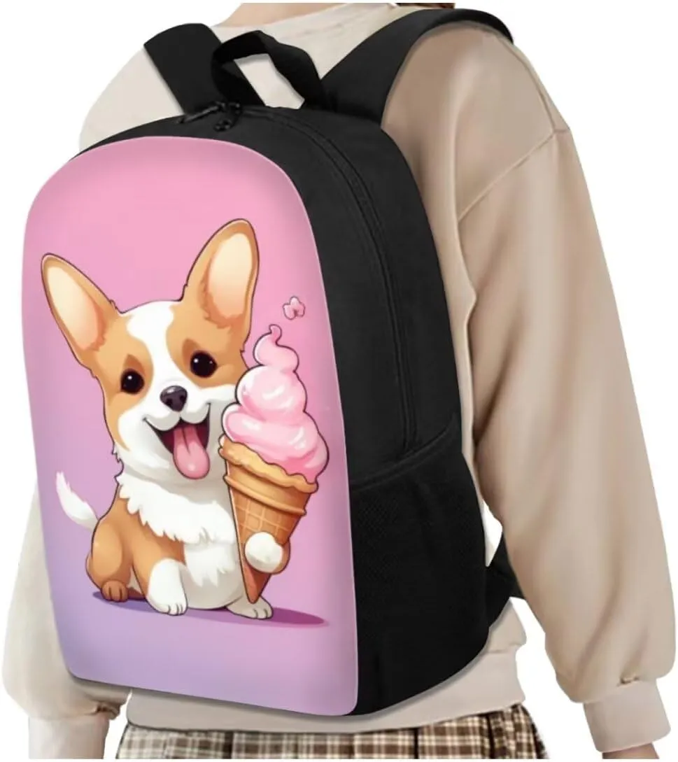 Cute Corgi 6Th Grade Backpack for Boys 17 Inch Backpack and Lunch Bag Pencil Case Water Bottle Sleeve Set for Girls Ideal for Students Go To School Extracurricular Activities