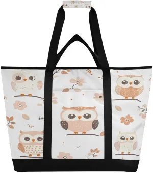 Cute Owl Reusable Insulated Lunchbox Cooler Bag, Leakproof Kitchen Grocery Bag Collapsible Portable Cooler Tote Bag for Picnic, Camping, Office, Travel