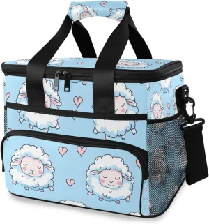 Cute Sheep Blue Cooler Bag Insulated Cooler Soft Sided Cooler 24 Can Portable Picnic Bag Large Leakproof Lunch Bag Box for Beach Grocery Camping Travel Car Men Women