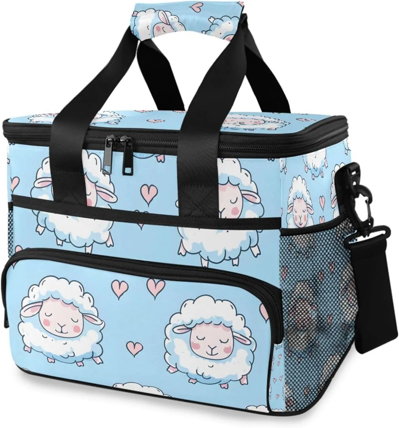 Cute Sheep Blue Cooler Bag Insulated Cooler Soft Sided Cooler 24 Can Portable Picnic Bag Large Leakproof Lunch Bag Box for Beach Grocery Camping Travel Car Men Women