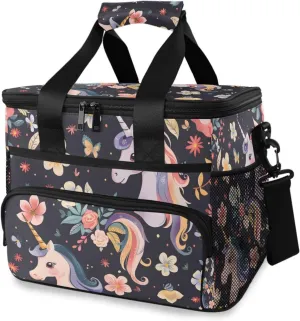 Cute Unicorn Flower Wreath Cooler Bag Insulated Cooler Soft Sided Cooler 24 Can Portable Picnic Bag Large Leakproof Lunch Bag Box for Beach Grocery Camping Travel Car Men Women