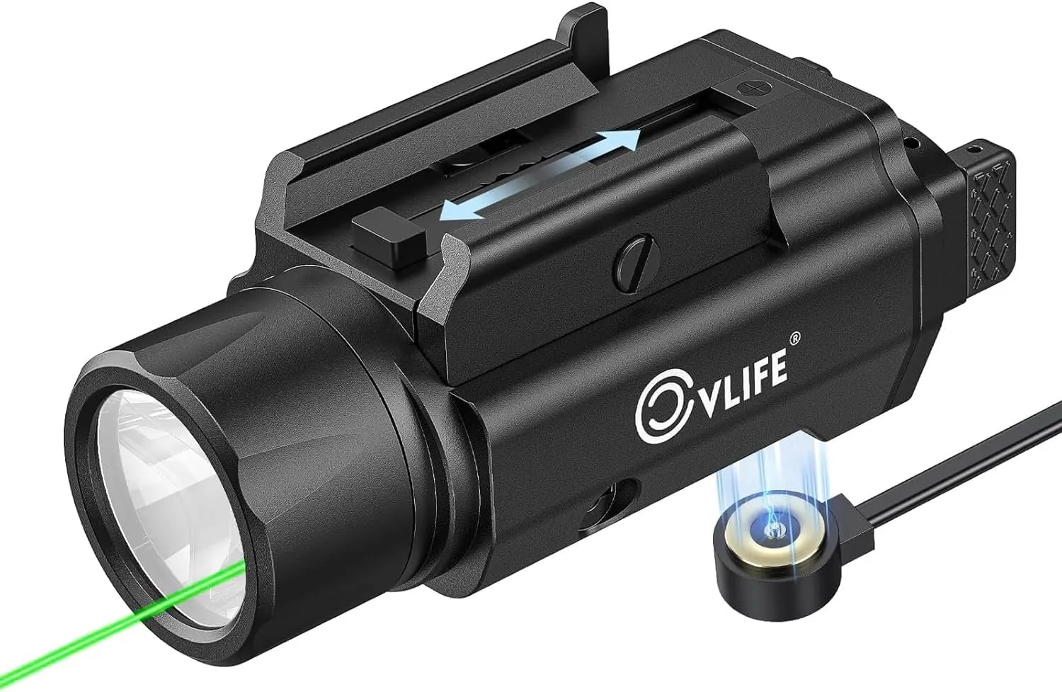 CVLIFE 1500 Lumens Laser Light Combo for Pistol, Strobe & Memory Function for Green Laser Light Combo and Picatinny Flashlight with Adjustable Rail Magnetic Rechargeable Compact Tactical Flashlight