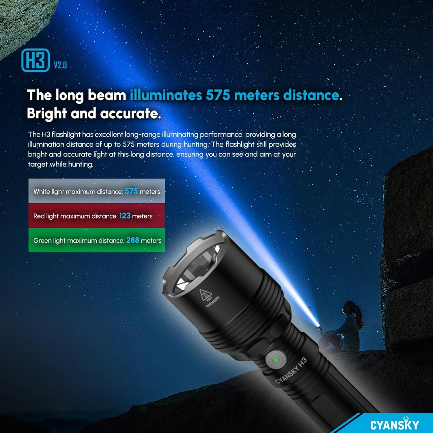 CYANSKY Rechargeable Flashlights High Lumens,l400 Lumen & 350 Meters Super Bright,Magnetic EDC Flashlight, IP68 Waterproof,Flash Lights for Emergency,Camping,Search and Rescue(S7R) (S7R) (h3)