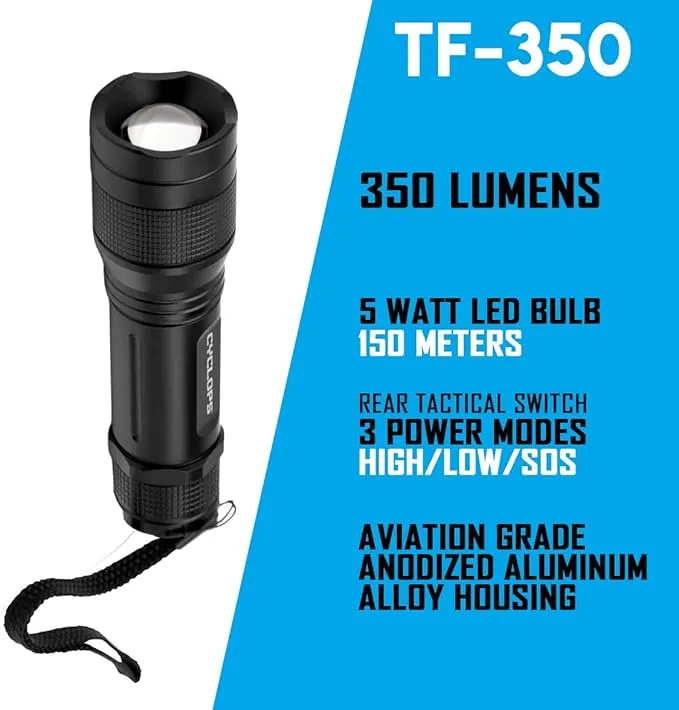 Cyclops TF-350 Lumens 5-Watt LED Bulb Battery Powered Handheld Pocket Flashlight for Camping, Hiking, Emergency
