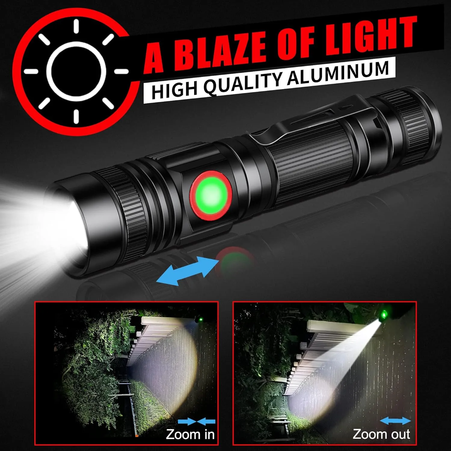 DARKBEAM LED Flashlights Rechargeable USB 2000 High Lumens, Small and Bright Pocket Flashlight, Zoomable Water Resistant Handheld Flash Light for Camping, Outdoor, Emergency with Battery, 2 Pack