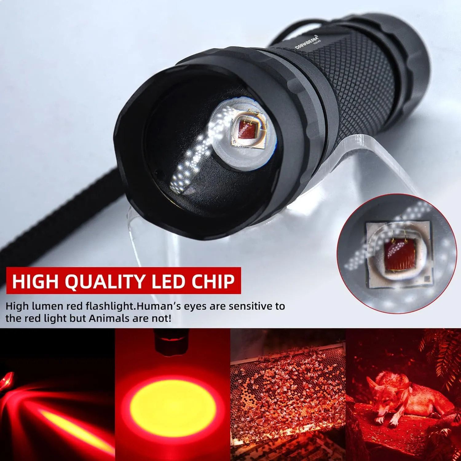 DARKBEAM Red Light Flashlight Tactical LED Rechargeable, Zoomable Portable Handheld Red-Light for Fishing Hunting Detector Astrophotography