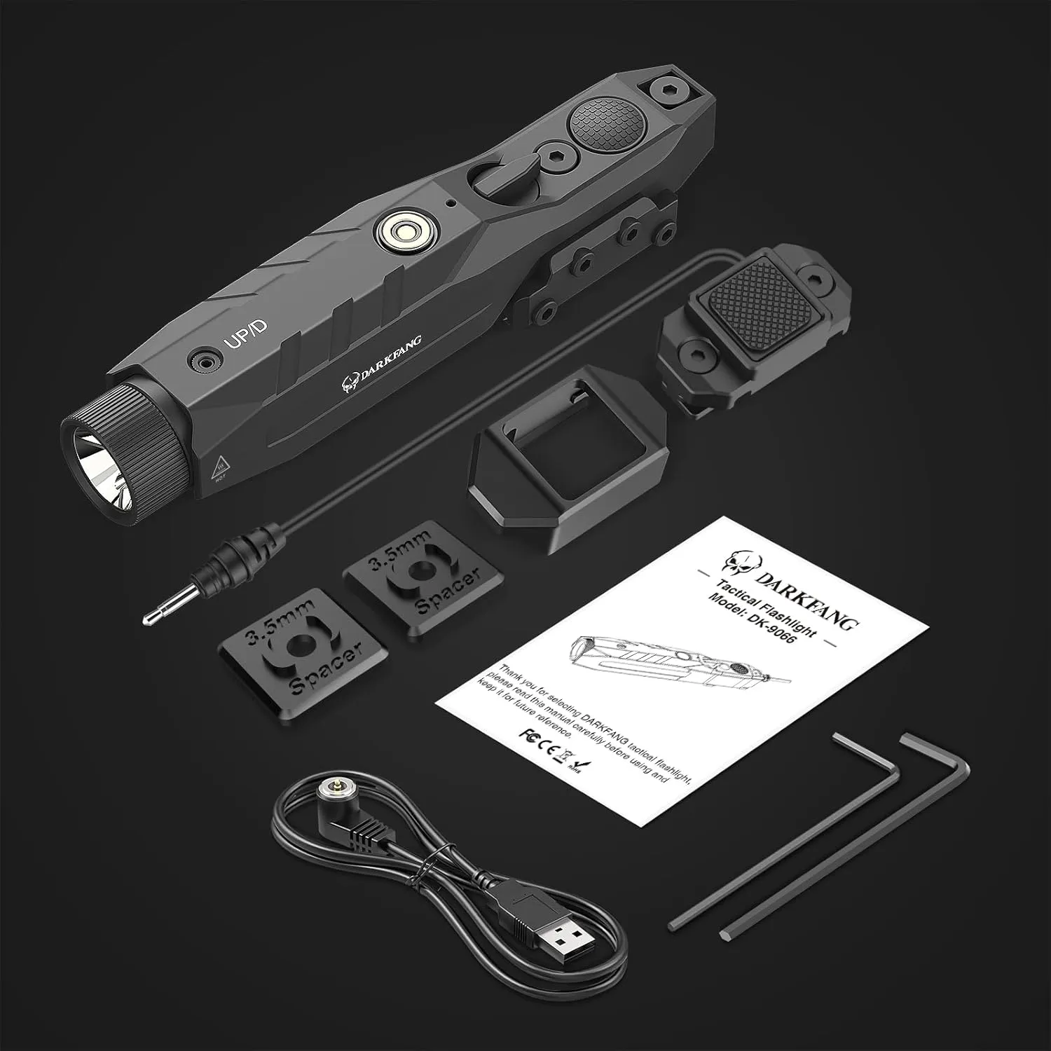 DARKFANG Mlok and Picatinny Flashlight and Laser Combo for Rifle, 1450 Lumen Weapon Light with Removeable Pressure Switch