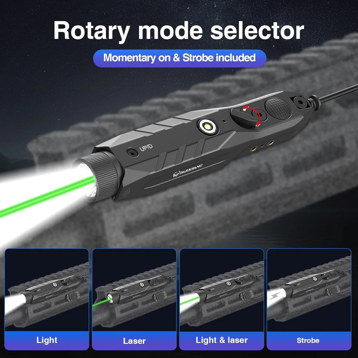 DARKFANG Mlok and Picatinny Flashlight and Laser Combo for Rifle, 1450 Lumen Weapon Light with Removeable Pressure Switch