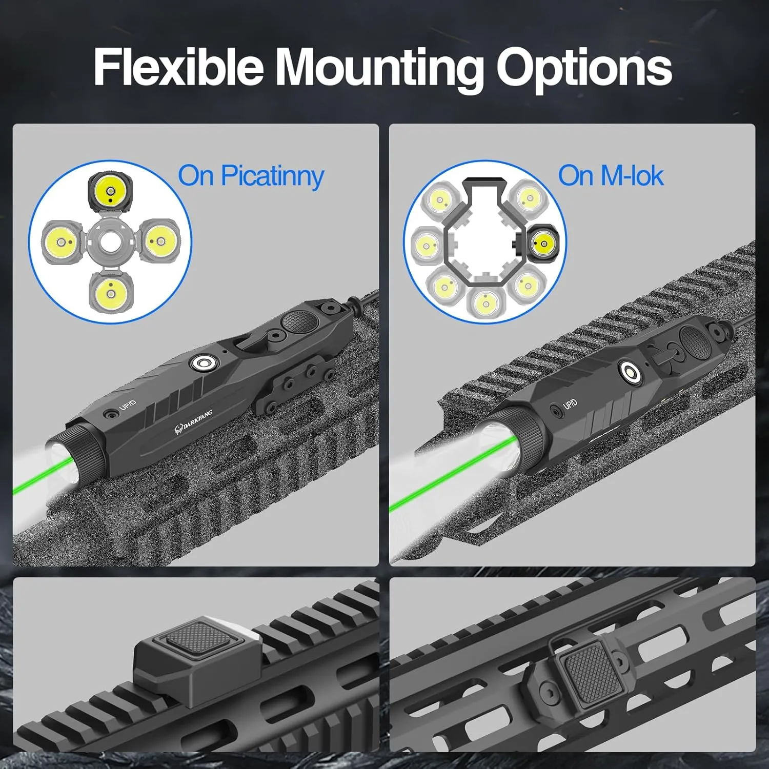 DARKFANG Mlok and Picatinny Flashlight and Laser Combo for Rifle, 1450 Lumen Weapon Light with Removeable Pressure Switch