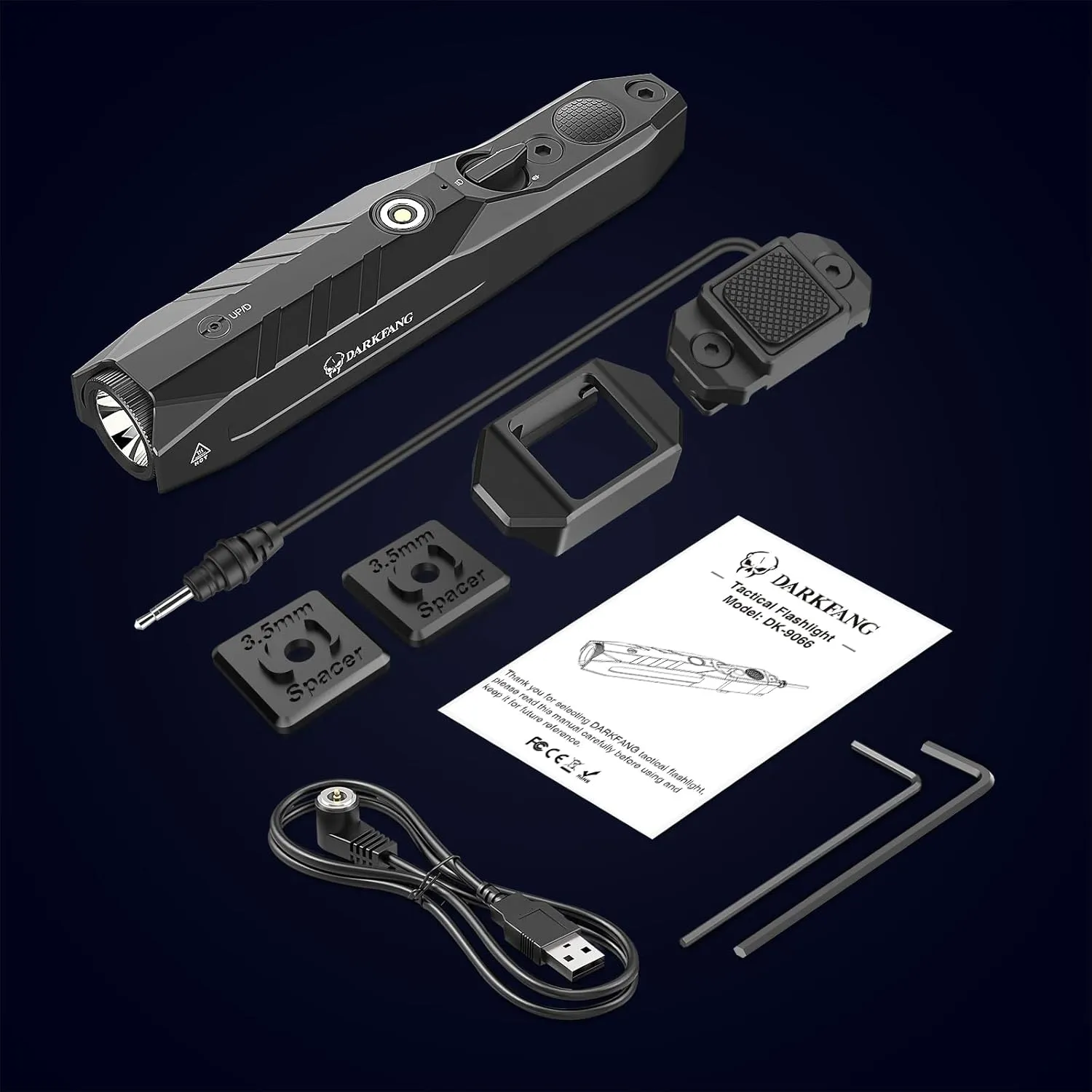 DARKFANG Tactical Flashlight and Blue Laser Combo for Rifle, 1450 Lumen Weapon Light with Removeable Pressure Switch for Mlok Rail