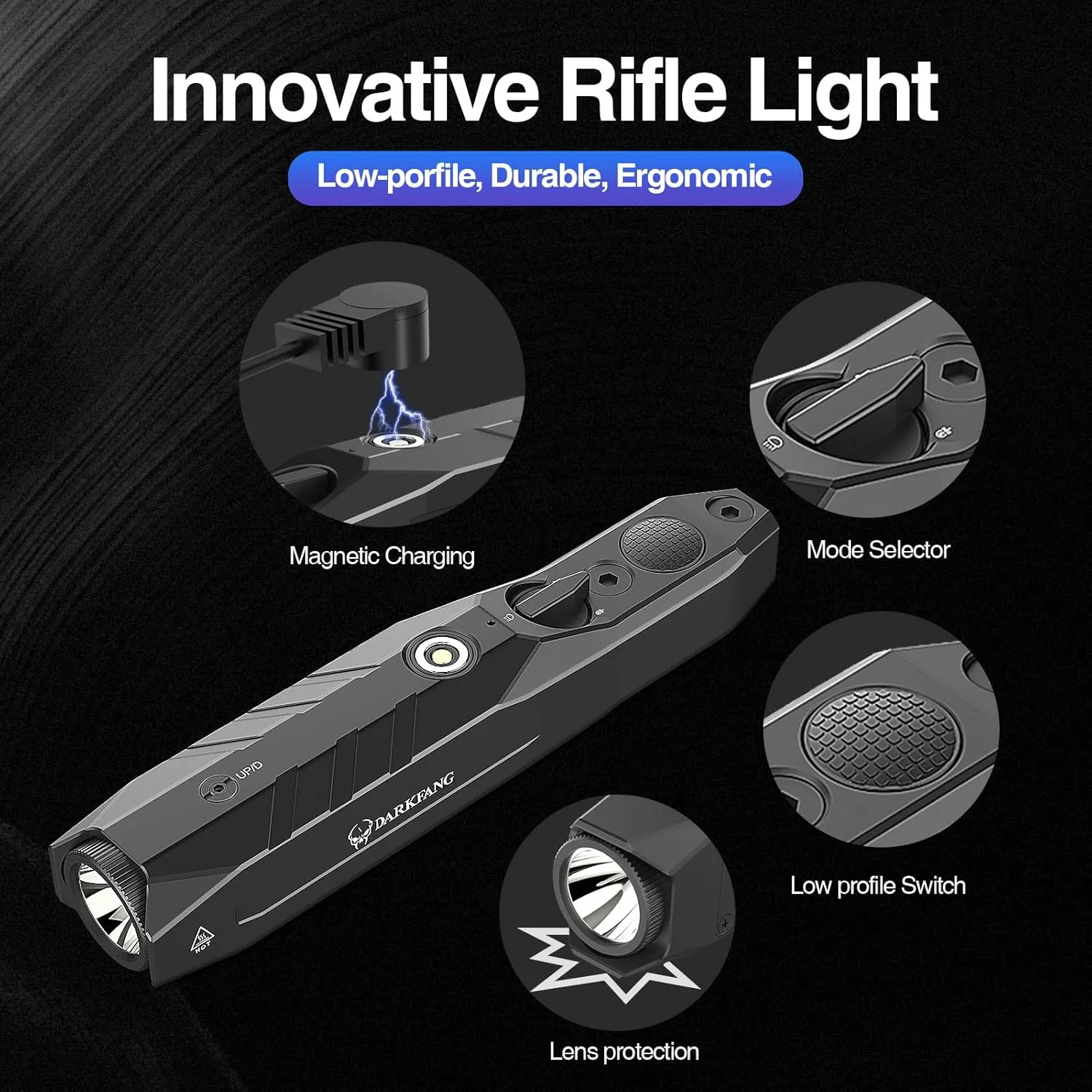 DARKFANG Tactical Flashlight and Blue Laser Combo for Rifle, 1450 Lumen Weapon Light with Removeable Pressure Switch for Mlok Rail