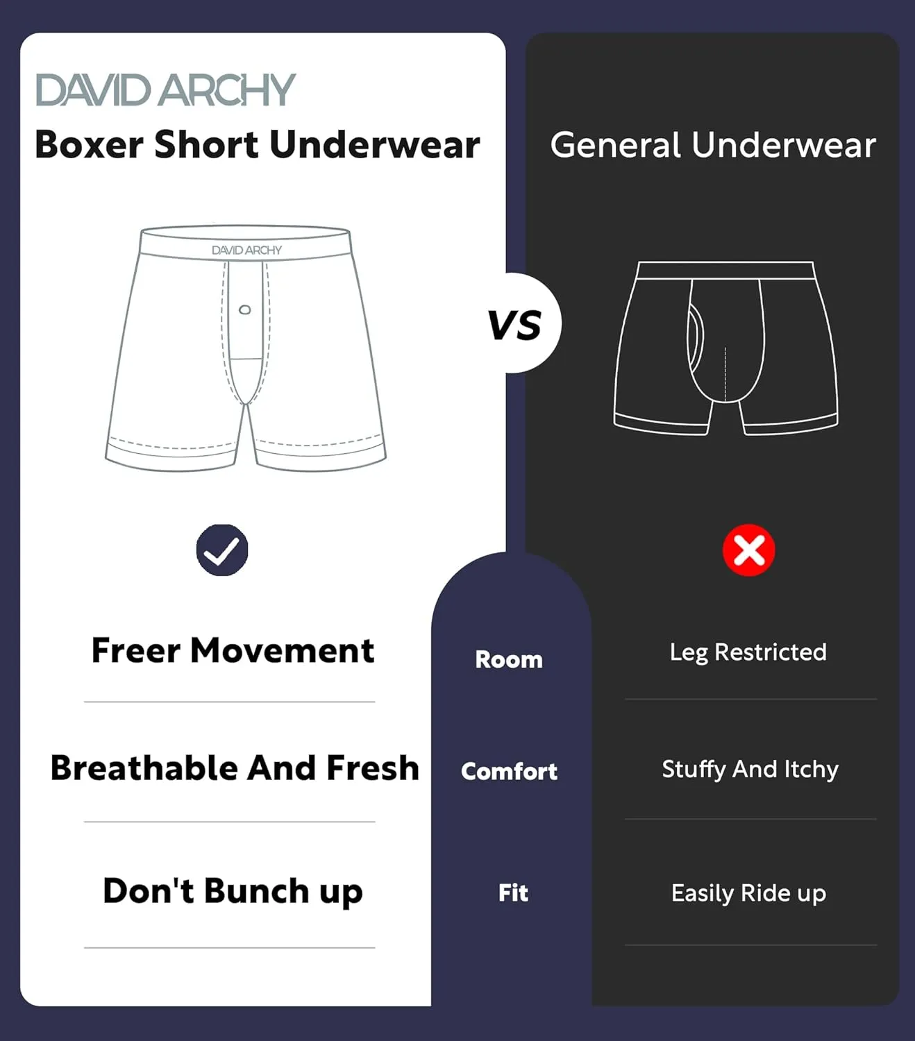 DAVID ARCHY Micro Modal Underwear Soft Mens Boxer Shorts Loose Breathable Boxers for Men Pack