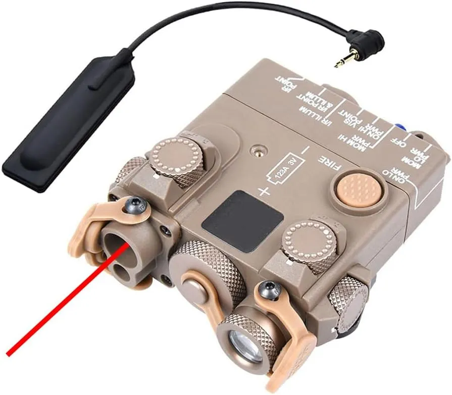 DBA2 Box Aiming Laser Sight Indicator(IR/Red/Green/Blue Laser & White LED Flashlight)   M600C Flashlight   AX Dual Wire Pressure Switch (SF 2.5)   Offset Left Scout Mount for M&K SMR Rail, Tan