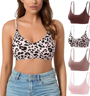 DEANGELMON V Neck Bra Padded Seamless Adjustable Straps Bralettes Everyday Basic Sleeping Bras Multiple Pack