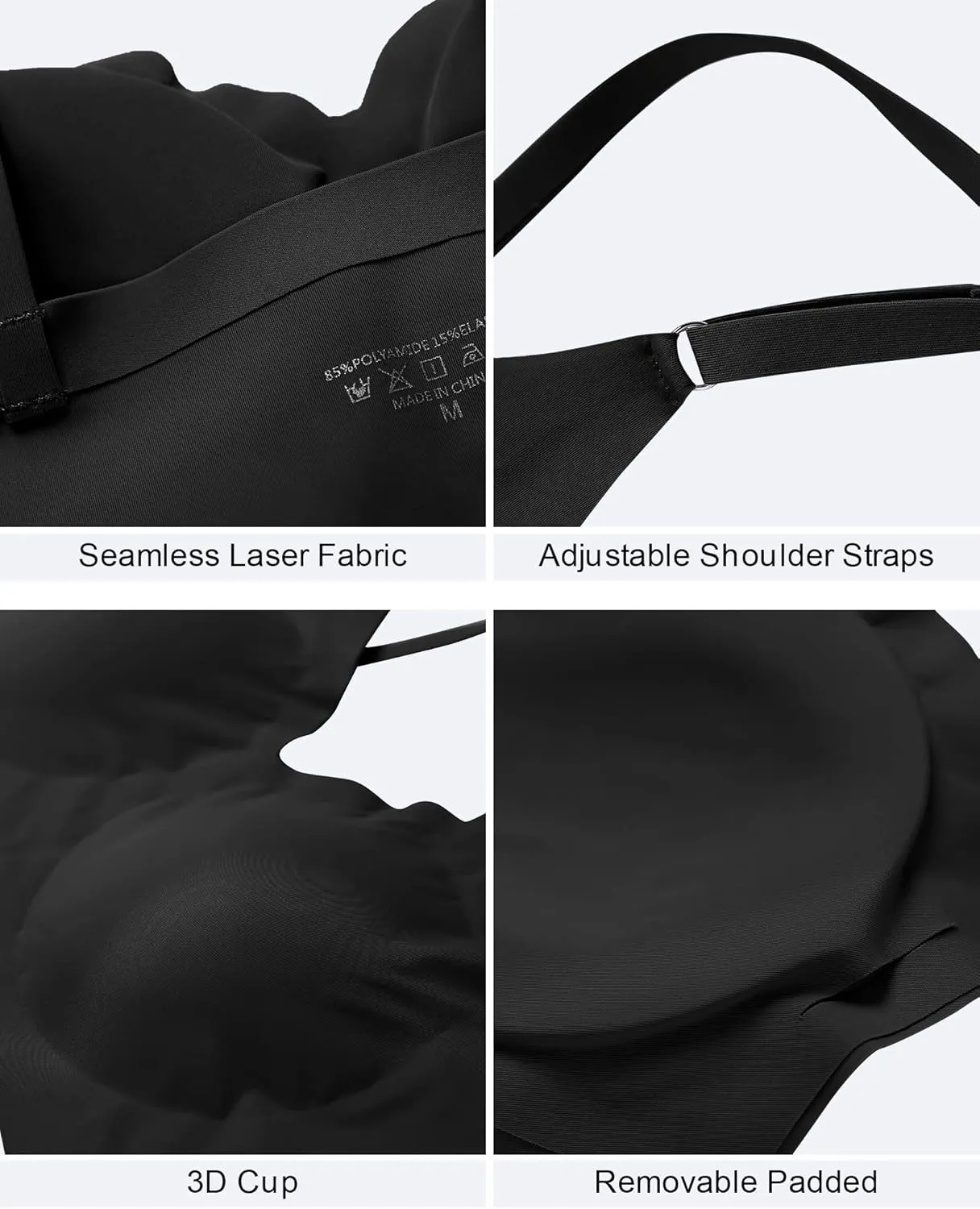 DEANGELMON V Neck Bra Padded Seamless Adjustable Straps Bralettes Everyday Basic Sleeping Bras Multiple Pack
