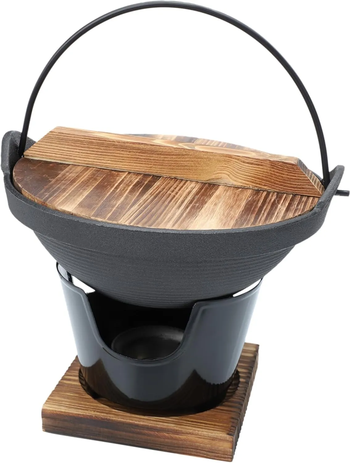 DECHOUS 1set Japanese Style Cast Iron Sukiyaki Hot Pot Soup Pot for Home Cooking for Camping and Outdoor Use and Energy-saving Design