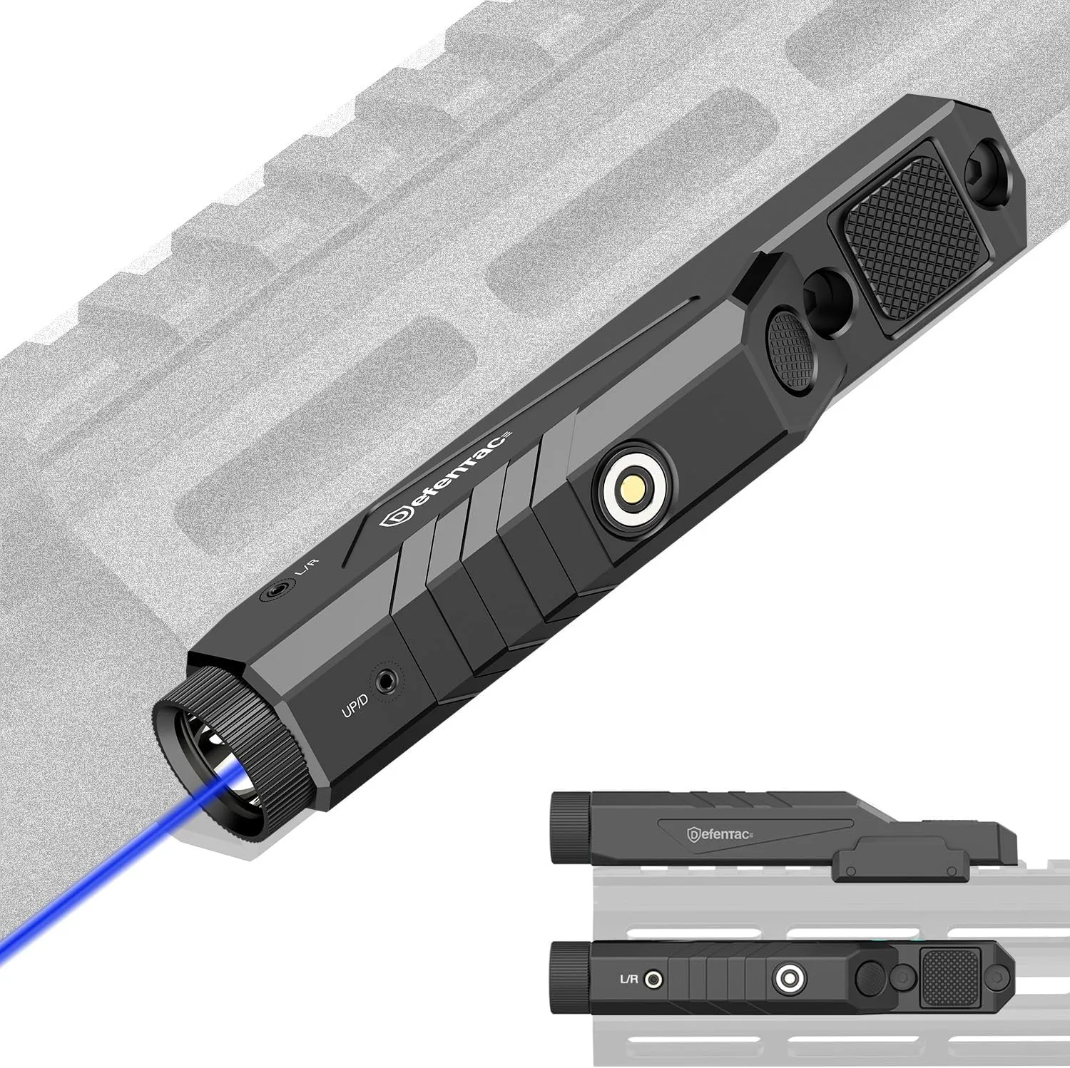 DEFENTAC 1600 Lumens Blue Laser Light Combo Compatible with Picanny/M-Lok Rail, Low Profile Tactical Rifle Laser Sight with Momentary and Strobe, Built-in Pressure Switch, Rechargeable