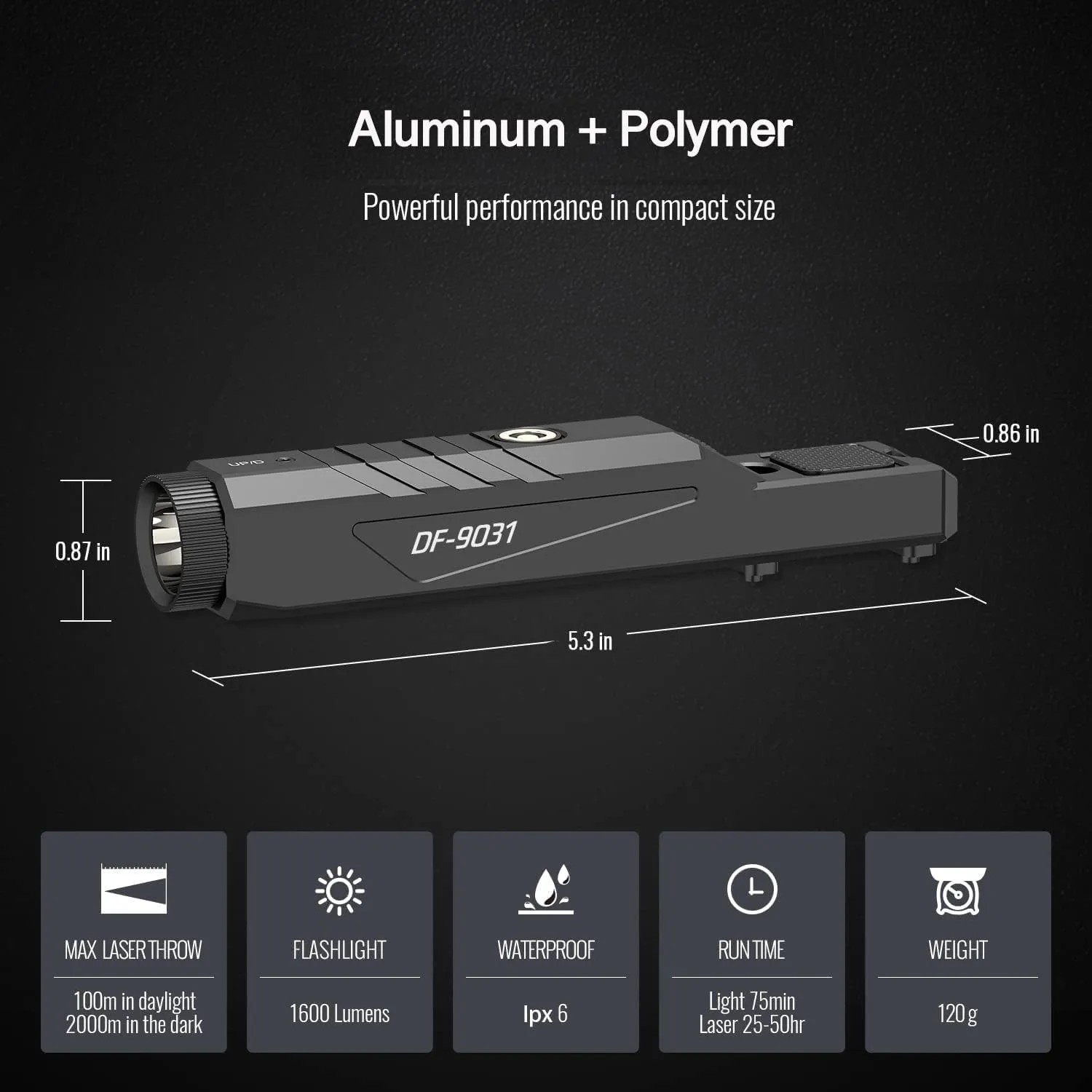 DEFENTAC 1600 Lumens Blue Laser Light Combo Compatible with Picanny/M-Lok Rail, Low Profile Tactical Rifle Laser Sight with Momentary and Strobe, Built-in Pressure Switch, Rechargeable