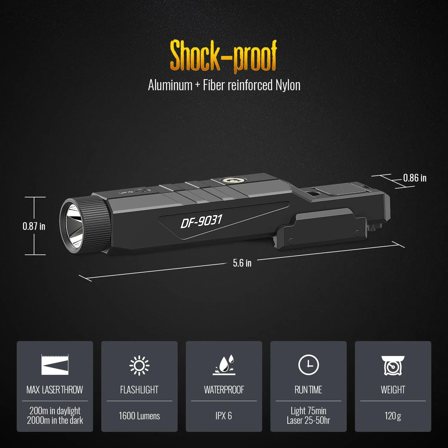 DEFENTAC 1600 Lumens Green Laser Light Combo with Momentary Strobe for Rifle, Weapon Light with Built-in Pressure Switch Compatible with M-Lok/Picatinny, Rechargeable