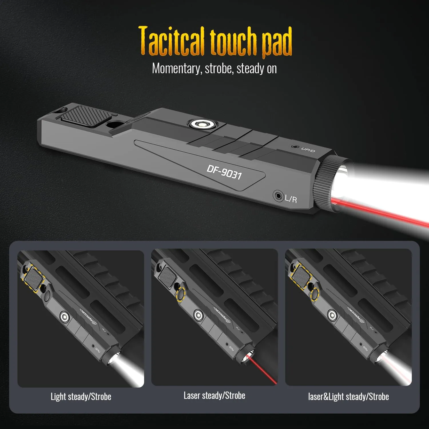 DEFENTAC 1600 Lumens Red Laser Light Combo Compatible with Picatinny/M-Lok Rail, Low Profile Tactical Rifle Laser Sight with Momentary and Strobe, Built-in Pressure Switch, Rechargeable