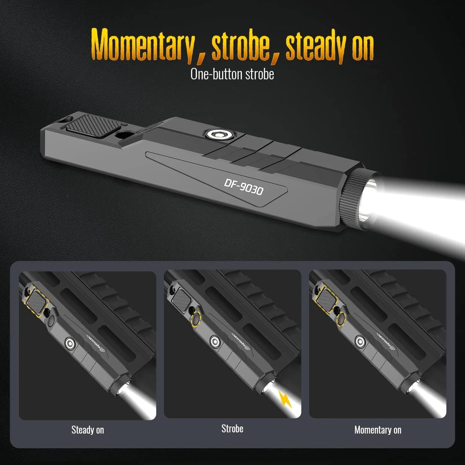DEFENTAC 1600 Lumens Tactical Flashlight with Momentary and Strobe for Rifle, Weapon Light with Built-in Pressure Switch Compatible with M-Lok Rail Surface, Magnetic Rechargeable