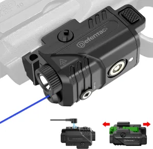 DEFENTAC 450lm Slidable Pistol Light and Blue Laser Sight Combo, Strobe and Momentary Beams for Guns, Magnetic Rechargeable (Blue Laser Light Combo)