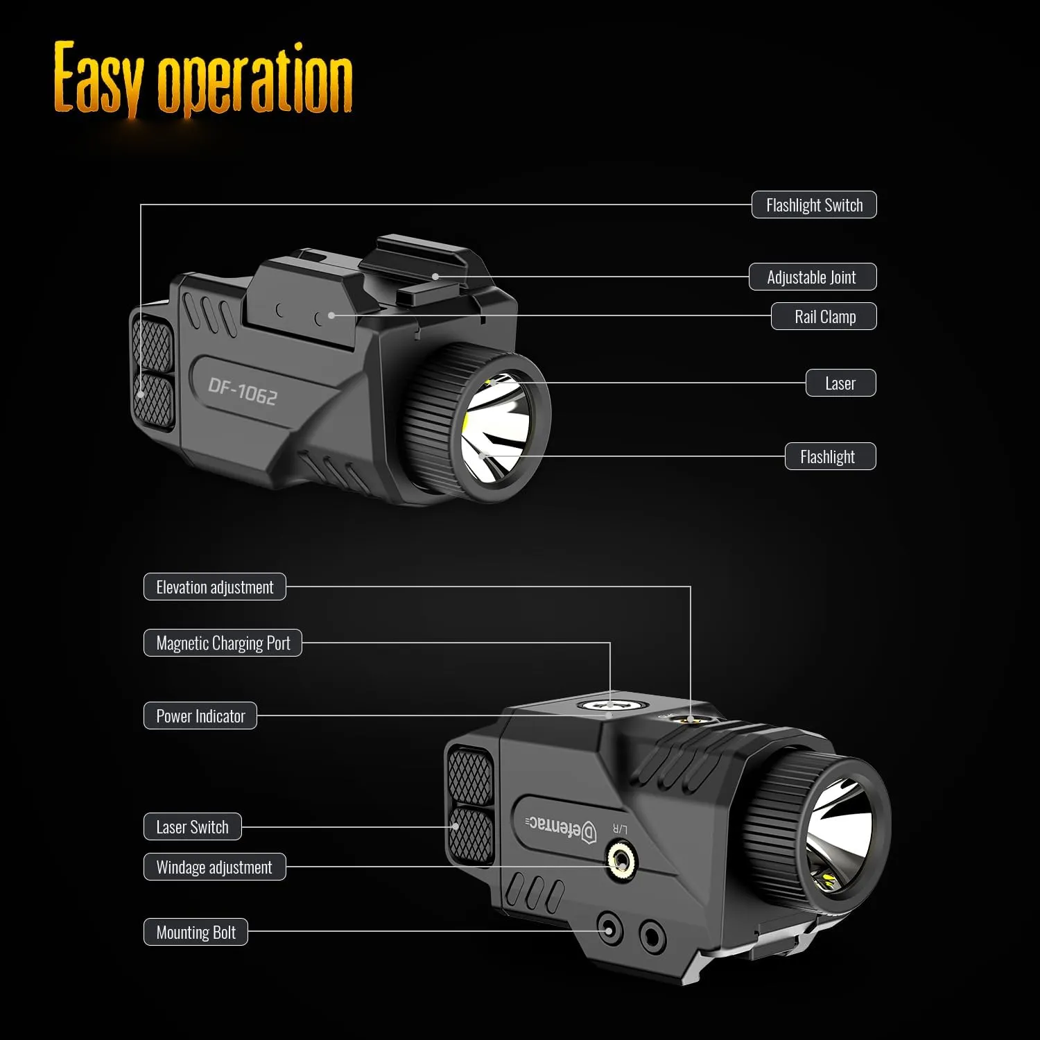 DEFENTAC 800lm Slidable Pistol Light and Red/Green/Blue Laser Sight Combo, Strobe and Momentary Beams for Guns, Magnetic Rechargeable