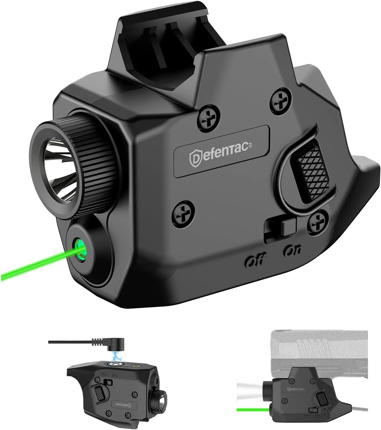 Defentac Combo is Compatible with P365/ X/XL (No X-Macro)/ M&P Shield & Plus 9mm/.40 (No EZ) / Standard Pic-Rail, Red/Green/Blue, Rechargeable