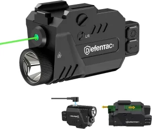 Defentac Pistol Laser Light Combo 680 Lumens, Strobe Tactical Flashlight with Green Beams for Compact Guns W/a Rail, Magnetic Rechargeable