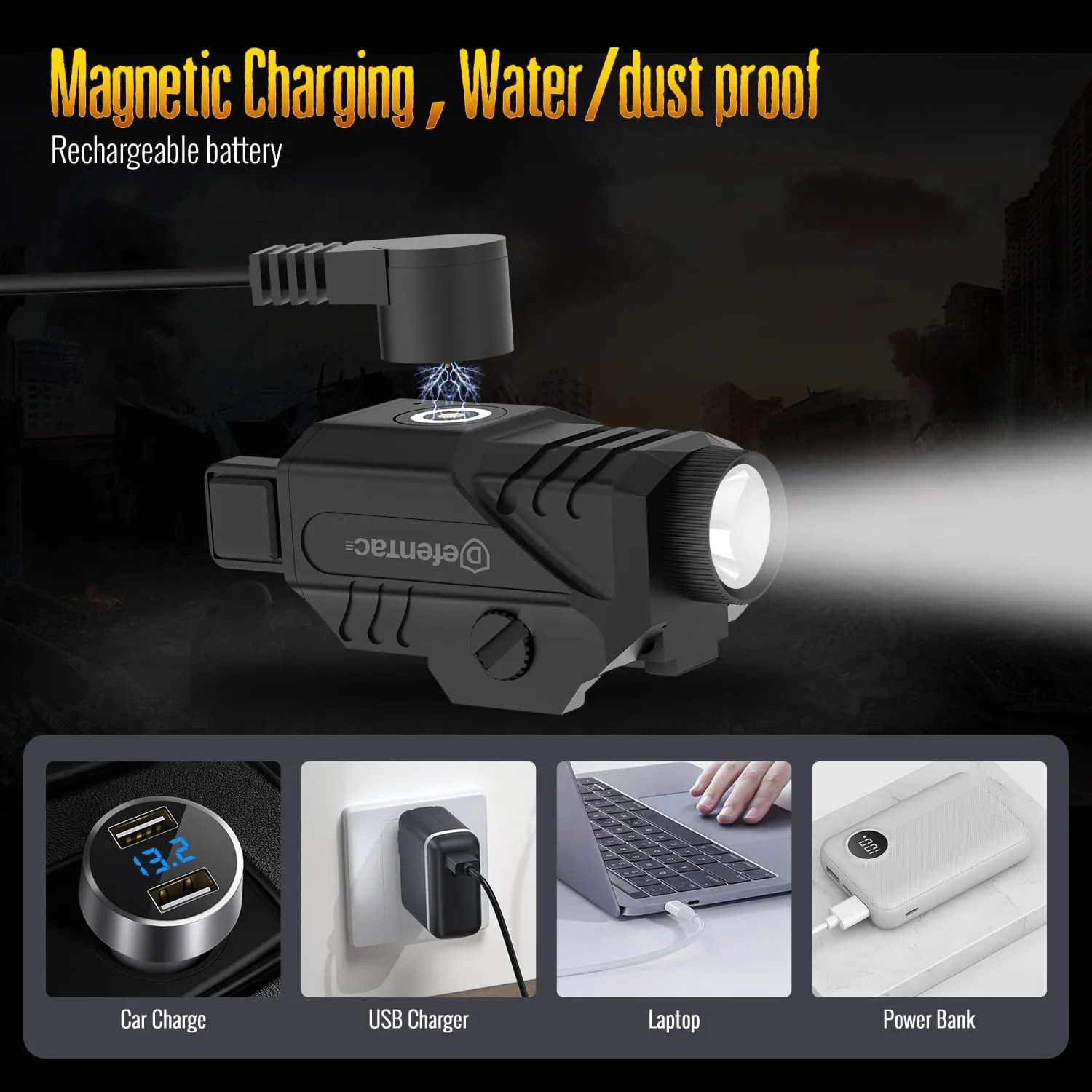 DEFENTAC Pistol Light with Strobe Function for Guns, 600 Lumens Tactical Flashlight for Handguns, High Performance Weapon Light, Magnetic Charging