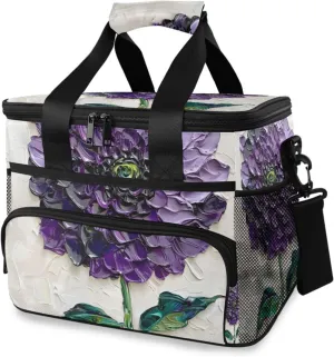 Dhalia Flower Purple Green Leaves Cooler Bag Insulated Cooler Soft Sided Cooler 24 Can Portable Picnic Bag Large Leakproof Lunch Bag Box for Beach Grocery Camping Travel Car Men Women