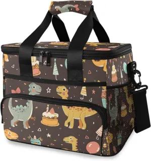 Dinosaur Cake Forest Animal Dino Cooler Bag Insulated Cooler Soft Sided Cooler 24 Can Portable Picnic Bag Large Leakproof Lunch Bag Box for Beach Grocery Camping Travel Car Men Women