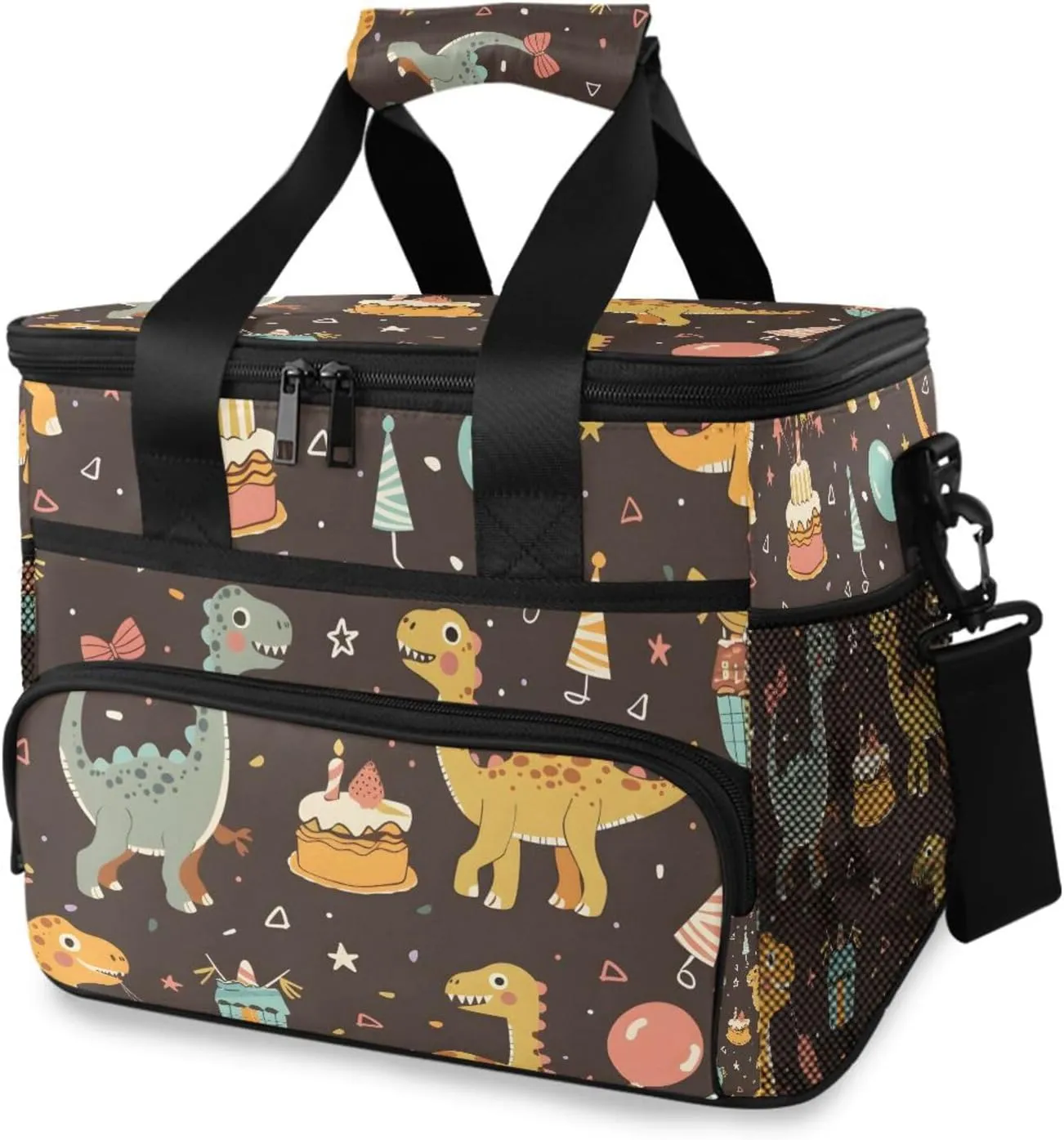 Dinosaur Cake Forest Animal Dino Cooler Bag Insulated Cooler Soft Sided Cooler 24 Can Portable Picnic Bag Large Leakproof Lunch Bag Box for Beach Grocery Camping Travel Car Men Women