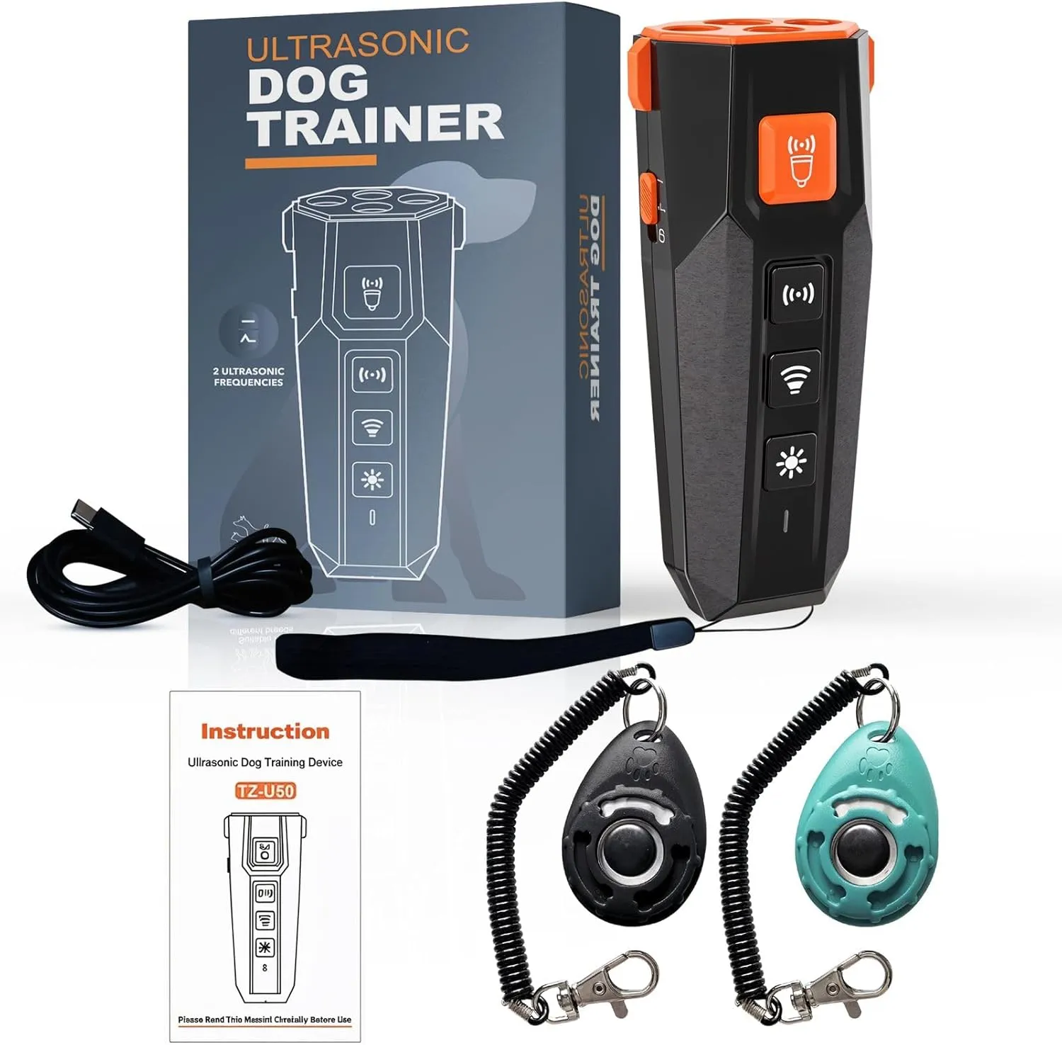 Dog Training Clicker & Anti Barking Device – Ultrasonic Dog Bark Deterrent with Flashlight | Stops Your or Neighbor’s Dog from Barking | 3 Emitters, 4 Modes, Rechargeable, Up to 50ft Range