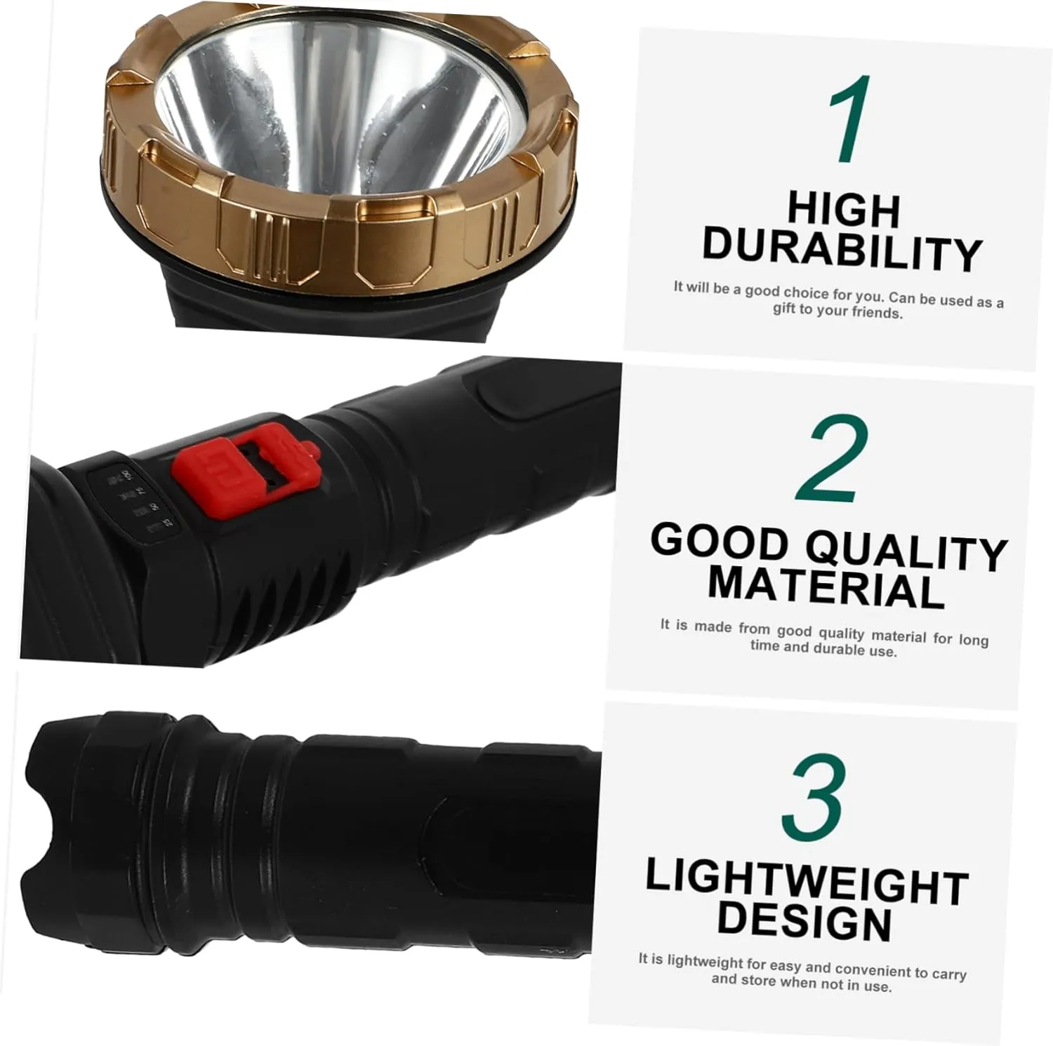 DOITOOL Portable 1set Strong Light Flashlight Charging Outdoor Lighting for Camping Hiking 6-12 Hours Battery Life Random Color