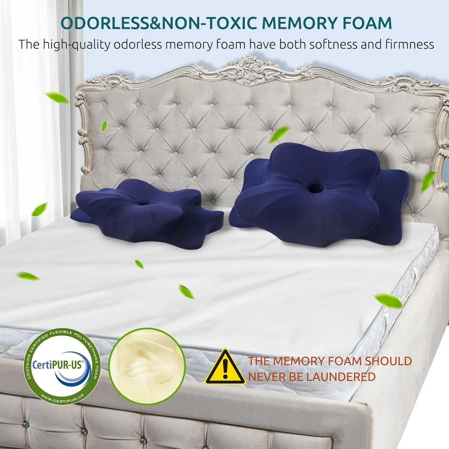 DONAMA Cervical Pillow for Neck and Shoulder,Contour Memory Foam Pillow,Ergonomic Neck Support Pillow for Side Back Stomach Sleepers with Pillowcase
