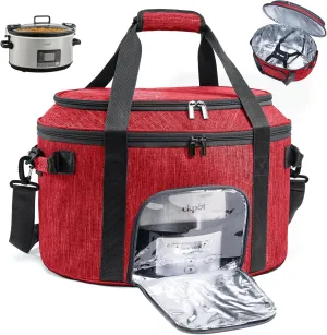 Double-Layer Slow Cooker Carrying Bag for 6-8 Quart CrockPot and Hamlton Beach Slow Cooker, Travel Bag with Lid Fastener for Crock-pot, Portable Carrier Case Slow Cooker Bag with See-thought Window